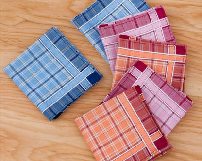 Handkerchief Vintage MARIO VALENTINO Blue Checks Plain Men’s Pocket Square Cotton