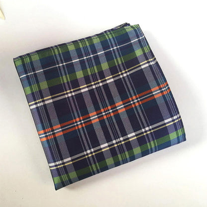 Plaid fabric with blue, green, and orange pattern on a white background Vintage Handkerchiefs