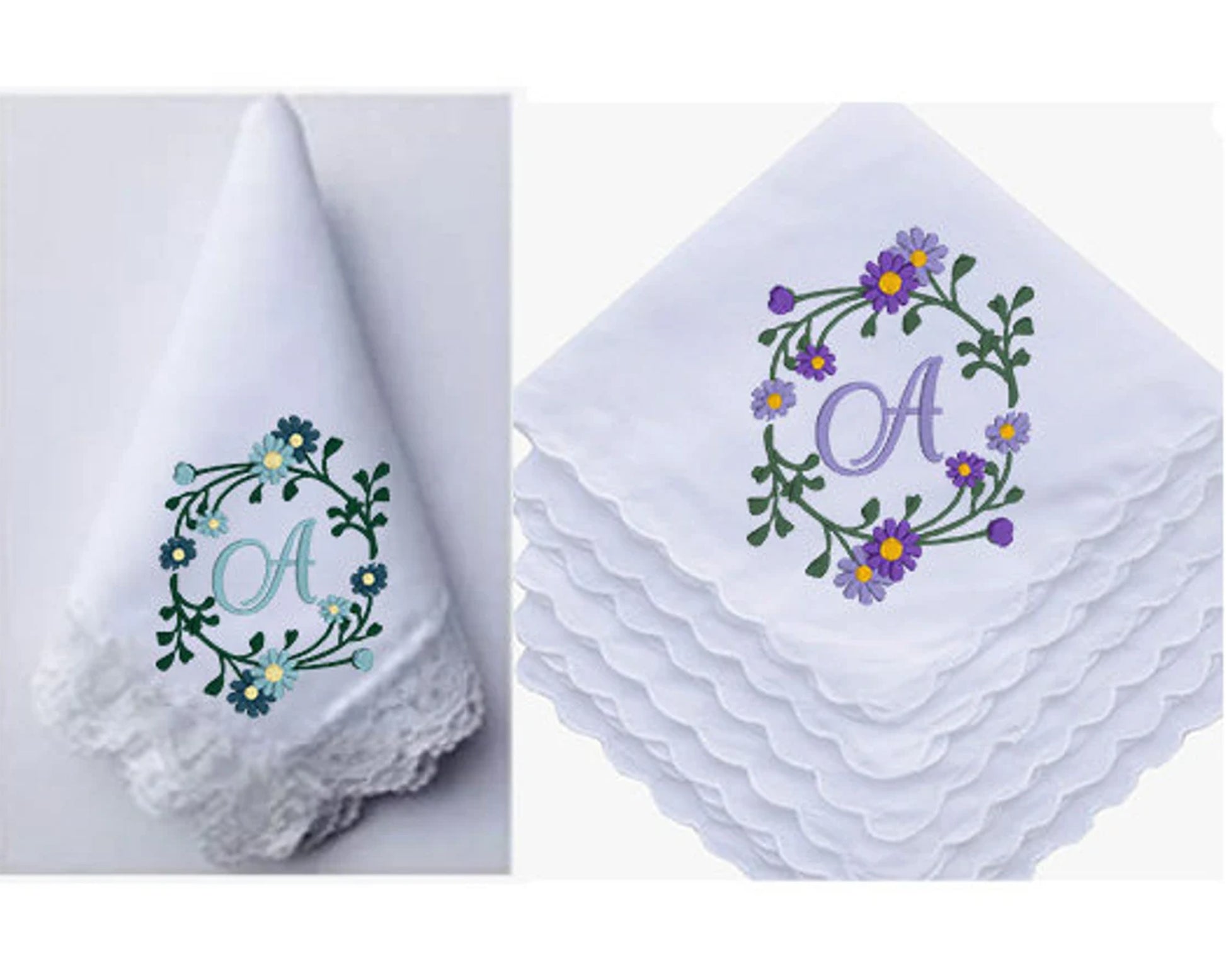 Scallop edge embroidered hankies USA