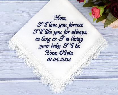 Wedding Handkerchief for Bride Something Blue For your happy tears, Monogrammed Handkerchief,