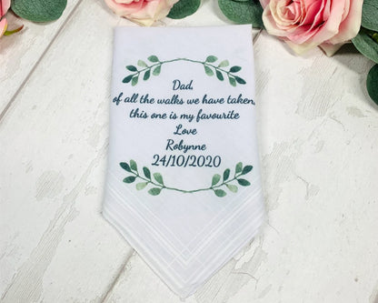 Embroidered Wedding Handkerchief For Father, Wedding Handkerchief for dad, wedding gift to dad, personalized wedding handkerchief