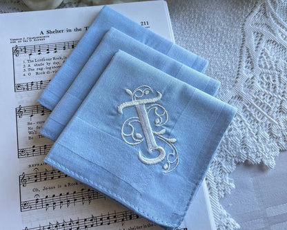 Blue Embroidered Monogrammed Handkerchiefs 