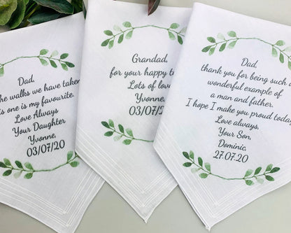 Wedding Handkerchief Mom Handkerchief from daughter Mother of the Bride Gift Dad hankie Father of Bride custom keepsake Mom from Bride