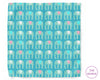 Patterned towel with elephant design on a blue background, featuring the brand 'The Hankie'.
