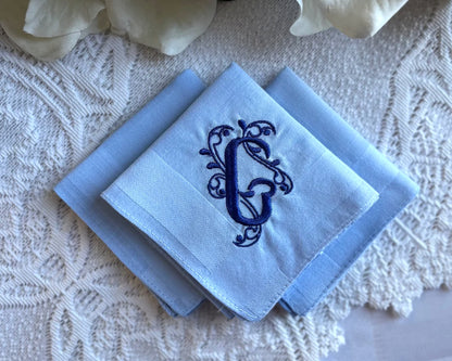 PERSONALIZED EMBROIDERED Monogrammed Man's Handkerchief with Elegant Design