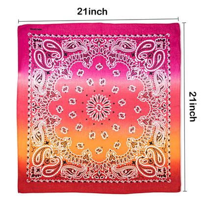Ombre bandana with paisley patterns and measurements on a white Customize Your Own Multicolor Scarf- Neck Tie Scarf background