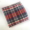 Plaid fabric with red, blue, and beige pattern on a white background Vintage red handkerchief  