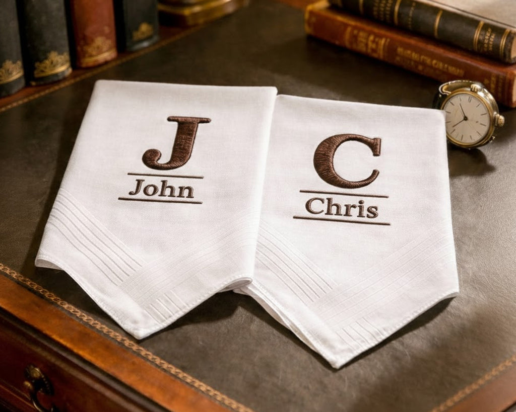 White Cotton Men Hankies Monogram Handkerchiefs 
