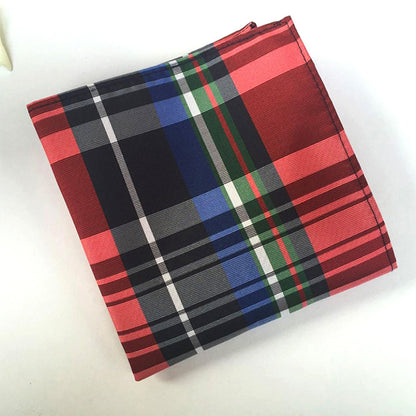 Set of folded towels with blue and beige plaid patterns on a white background Choice Three Sets, Pastel Colors Hankies, 