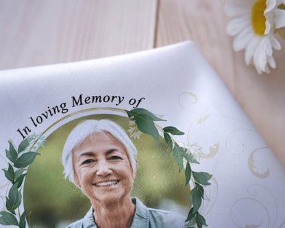A Cuddle From Heaven Remembrance Handkerchief, Personalized Botanical Memorial Photo Handkerchief
