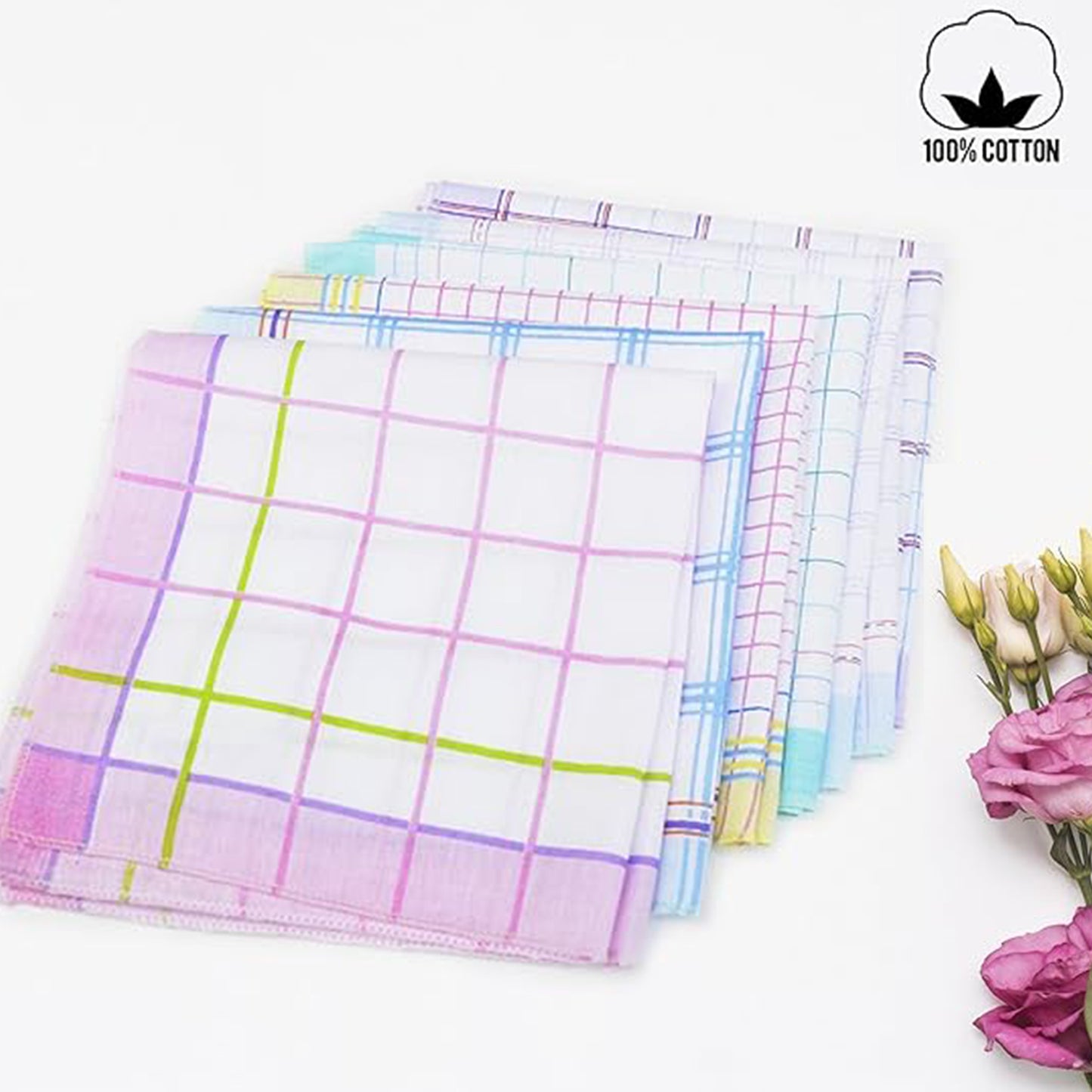 Colorful Checkered Women Cotton Handkerchiefs – Pack of 10