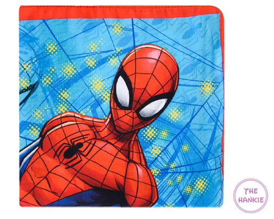 Spider-Man hankie with blue and red design on a white background