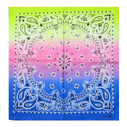 Colorful bandana with paisley patterns in green, pink, and blue on a white background Unisex Wrap For Hair, Travel Bandanas, Hipster Accessories