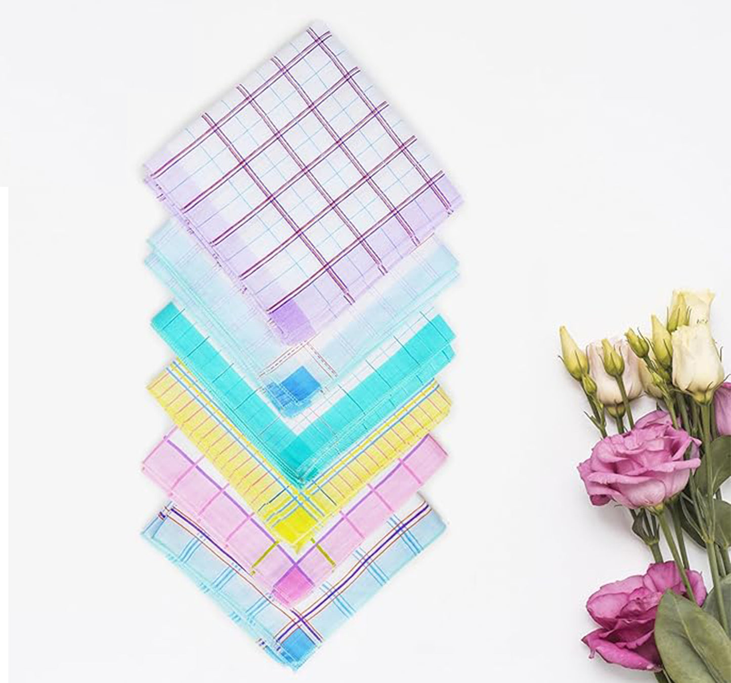 Colorful Checkered Women Cotton Handkerchiefs – Pack of 10