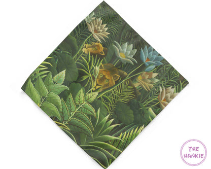 Green floral patterned hankie with 'The Hankie' branding on a white background