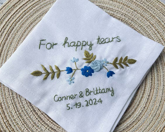 Custom Bridal Hankie, Wedding Handkerchief for Happy Tears, Custom Wedding Keepsake