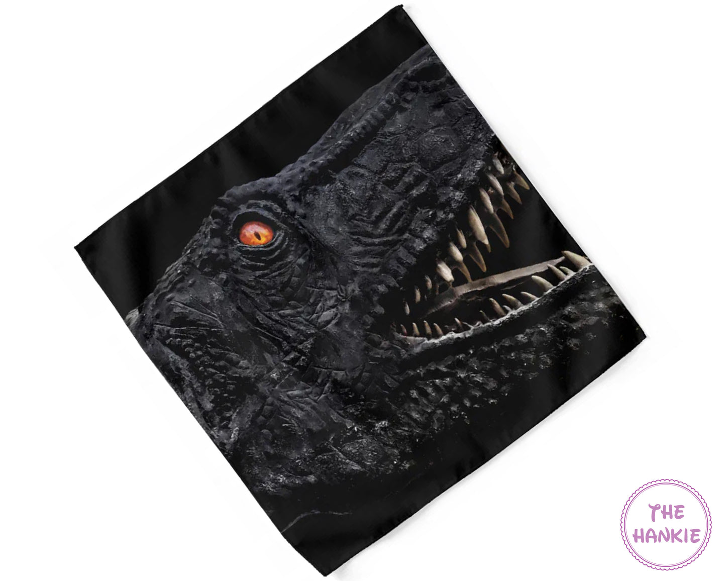 Black bandana with a dinosaur design on a white background