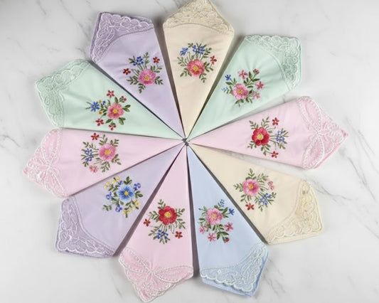 Embroidery Floral Handkerchiefs Made in USA 