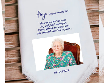 Personalised Memorial Handkerchief with Memorial Photo on Wedding Day USA
