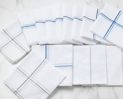 White napkins with blue stripes 