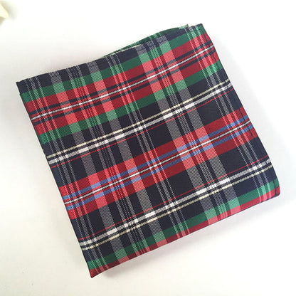 Handkerchiefs For Wedding Plaid fabric with red, green, and blue pattern on a white background