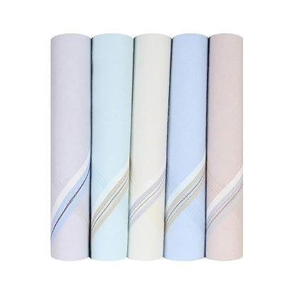 Rolled pastel-colored men's cotton handkerchiefs with elegant border stripes – pack of 5