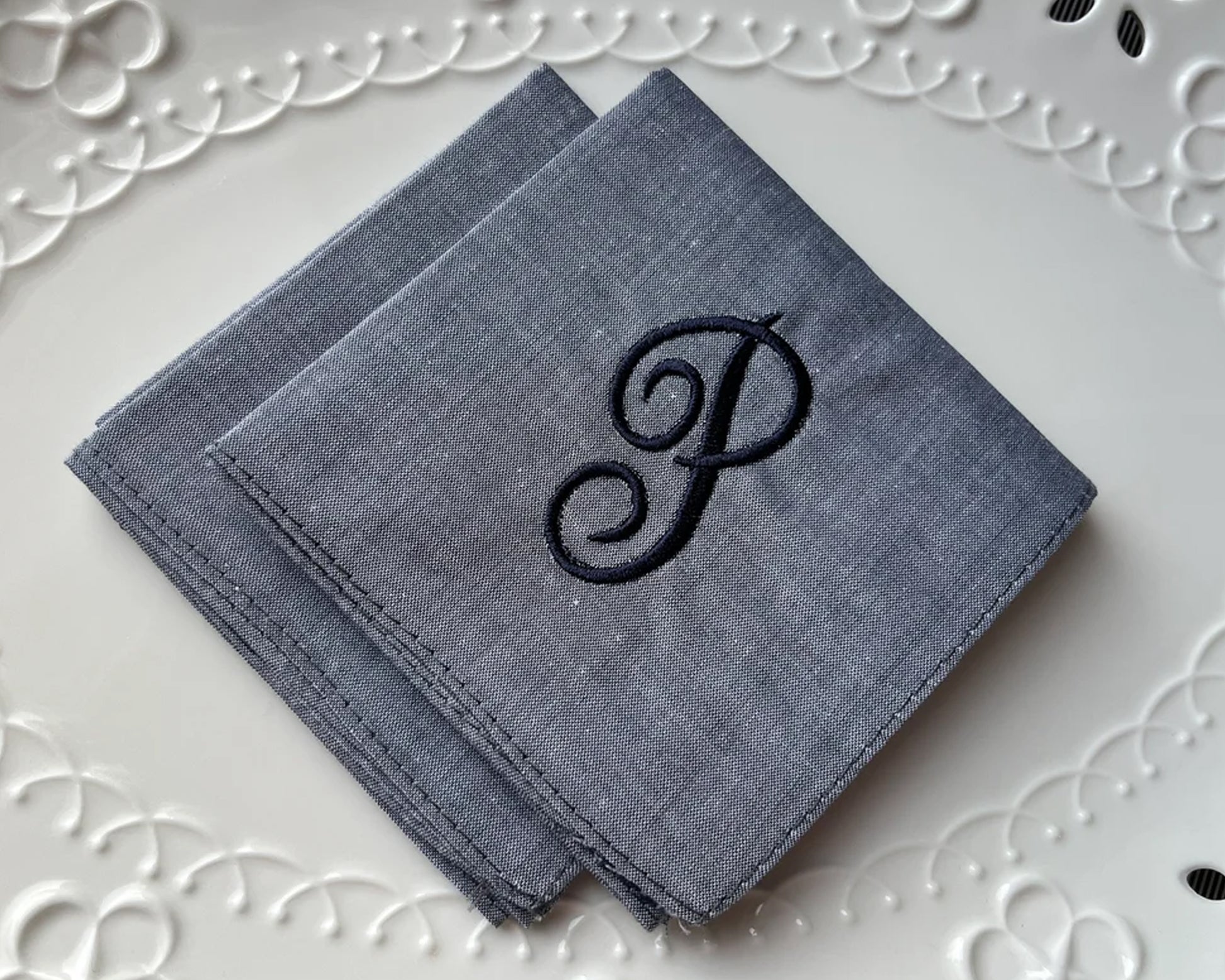 Embroidered Initial Gifts Cotton Men's Hankie Usa