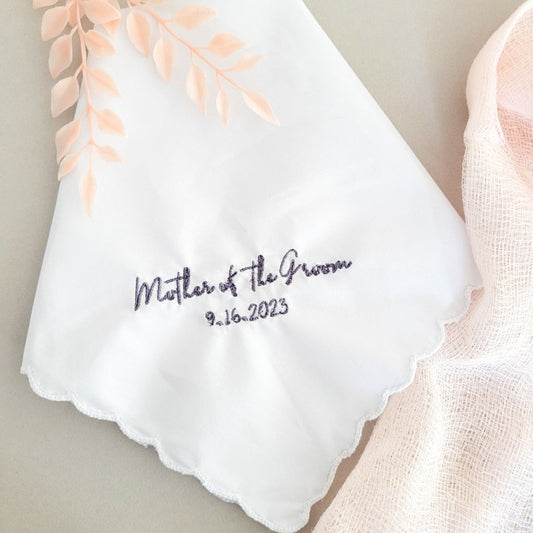 Personalized Mother of the Groom Handkerchief – Embroidered Wedding Keepsake