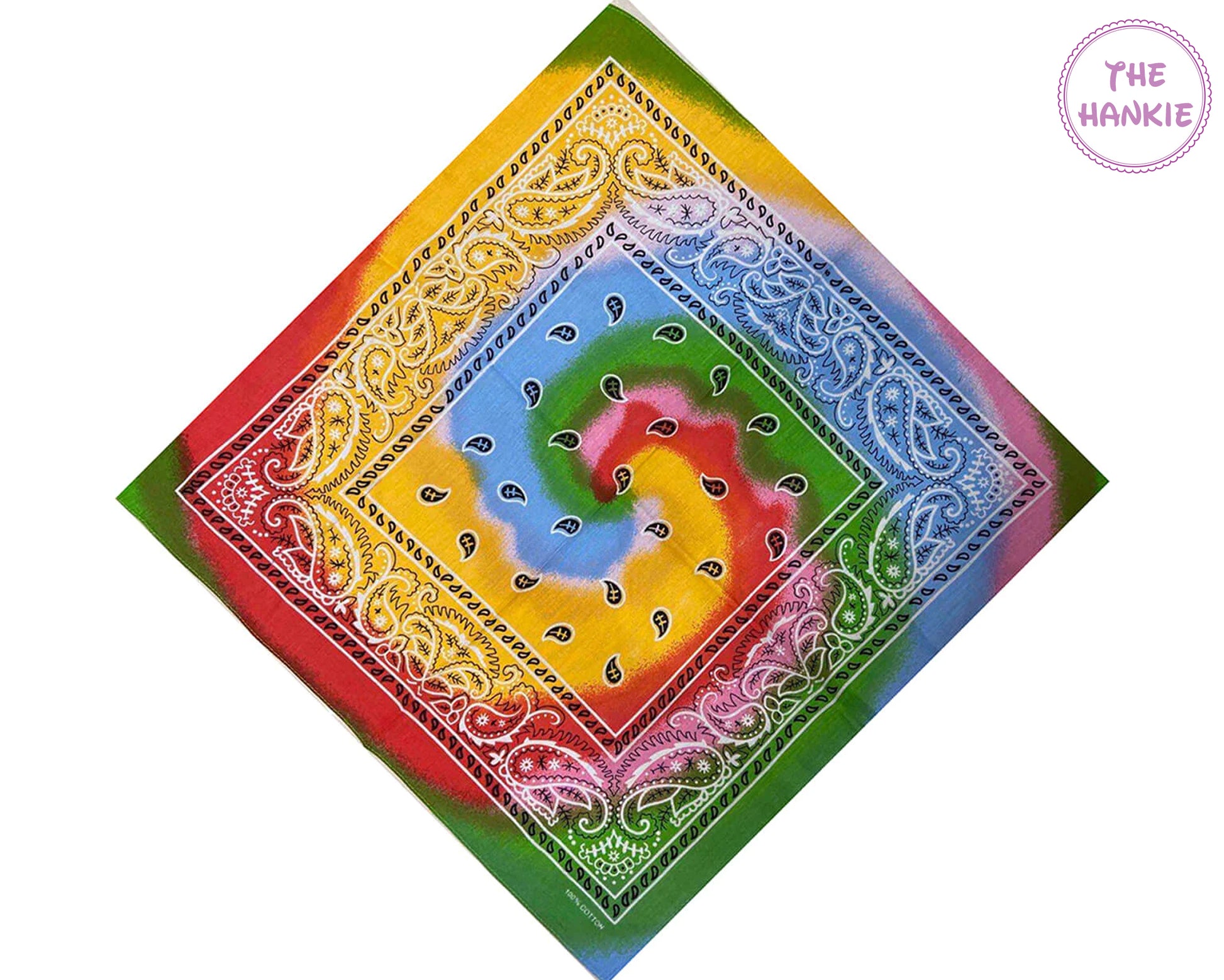 Colorful bandana with a geometric pattern on a white background