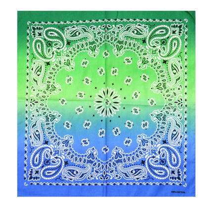 Gradient green to blue bandana with white paisley pattern