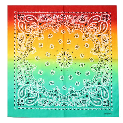 Colorful bandana with a gradient from red to green and paisley patterns. Tie Dye Bandana Hand Dyed Dog Bandana Tie Dye Handkerchief