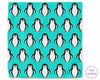 Teal hankie with penguin pattern and 'The Hankie' branding