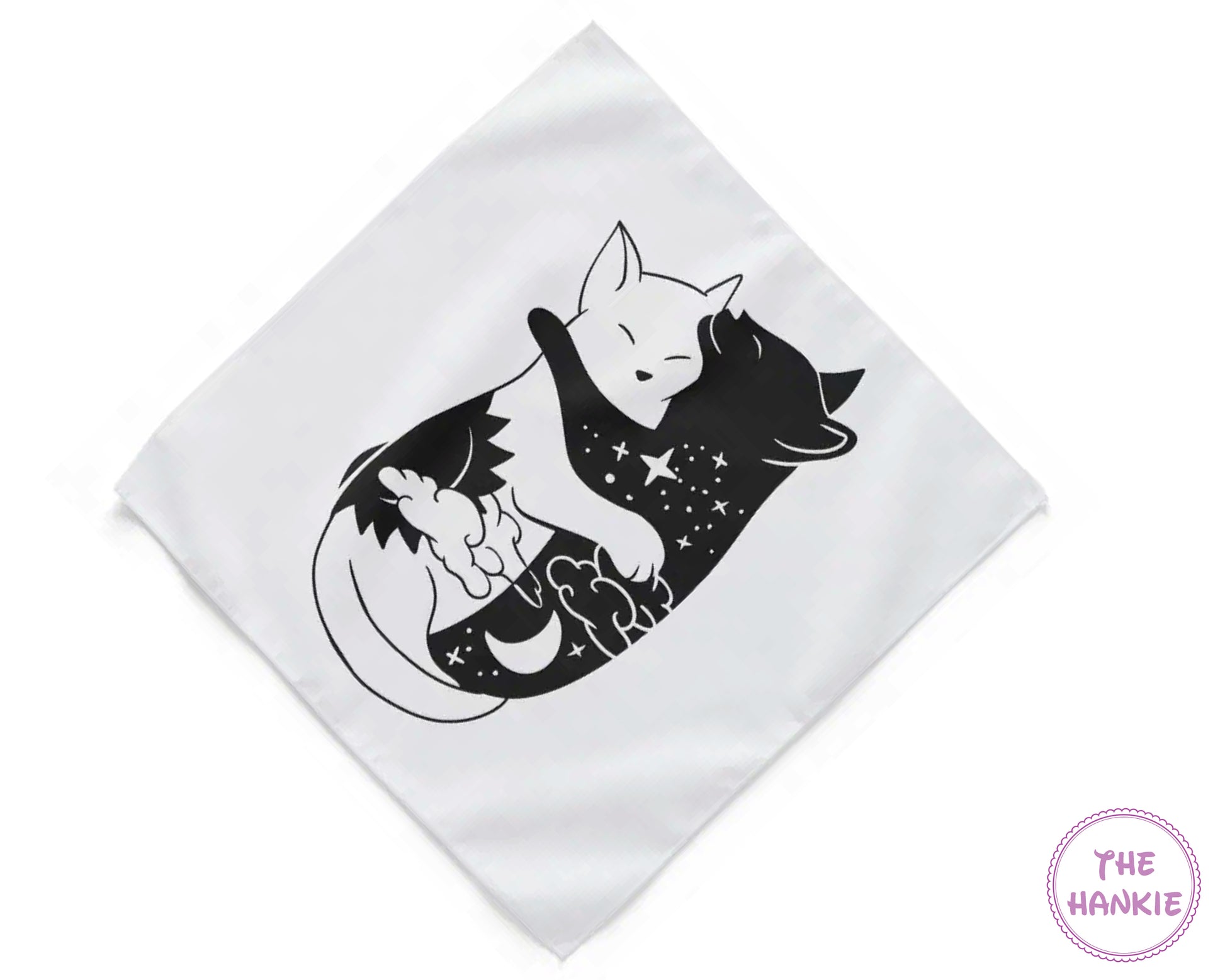 White hankie with black fox design and 'The Hankie' logo.