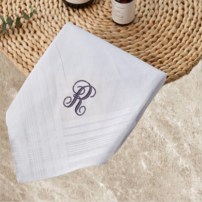 PERSONALIZED EMBROIDERED Monogrammed Man's Handkerchief with Elegant Design