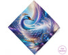 Fascinating swan design on a colorful fabric with 'The Hankie' branding.