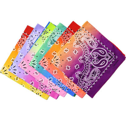 Set of colorful bandanas with paisley patterns on a white background