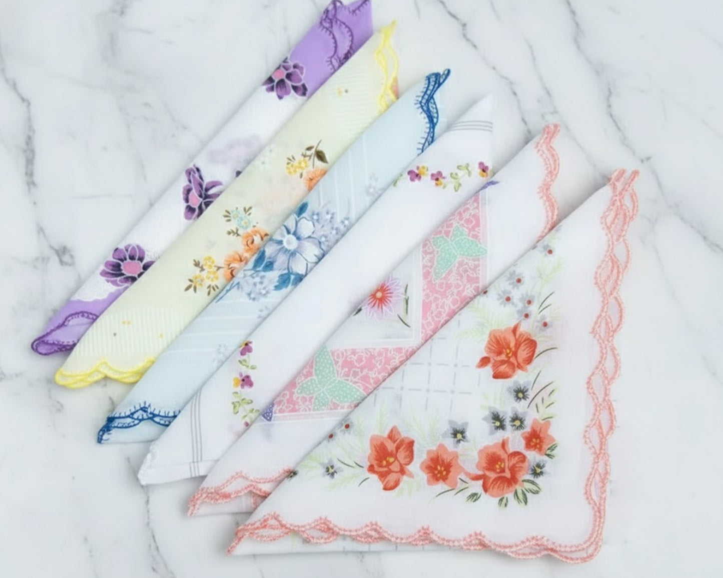 Random Assorted Scalloped Handkerchief 100% Cotton 