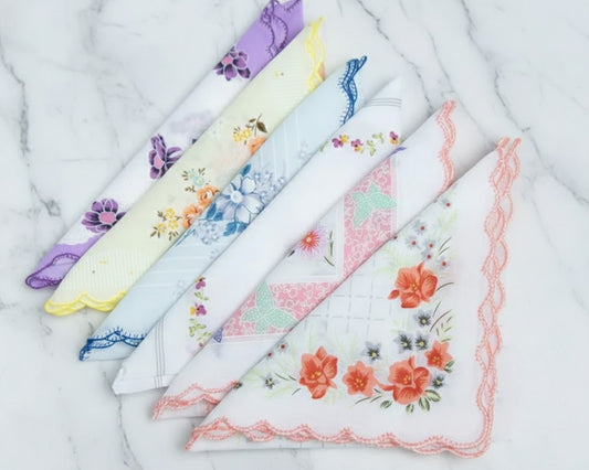 Random Assorted Scalloped Handkerchief 100% Cotton 
