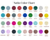 Satin color chart with various color swatches and names.