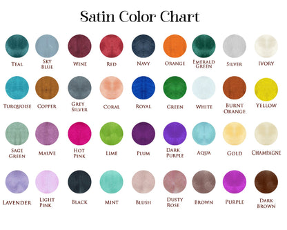 Satin color chart with various color swatches and names.