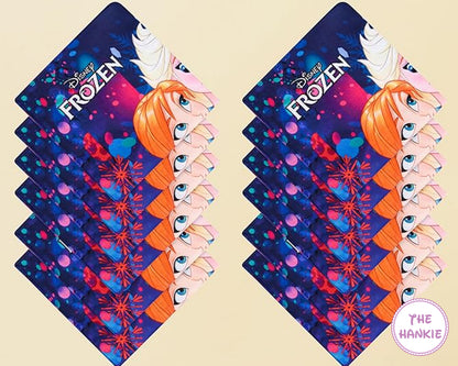 Two packages of Disney Frozen-themed hankies on a beige background