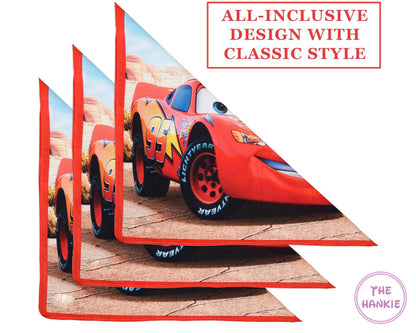 Folded towel with a cartoon car design on a white background