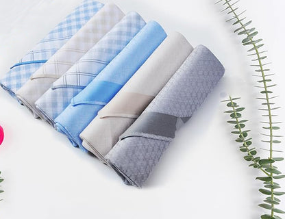 All cotton handkerchiefs set of 6 fine check ink blue 
