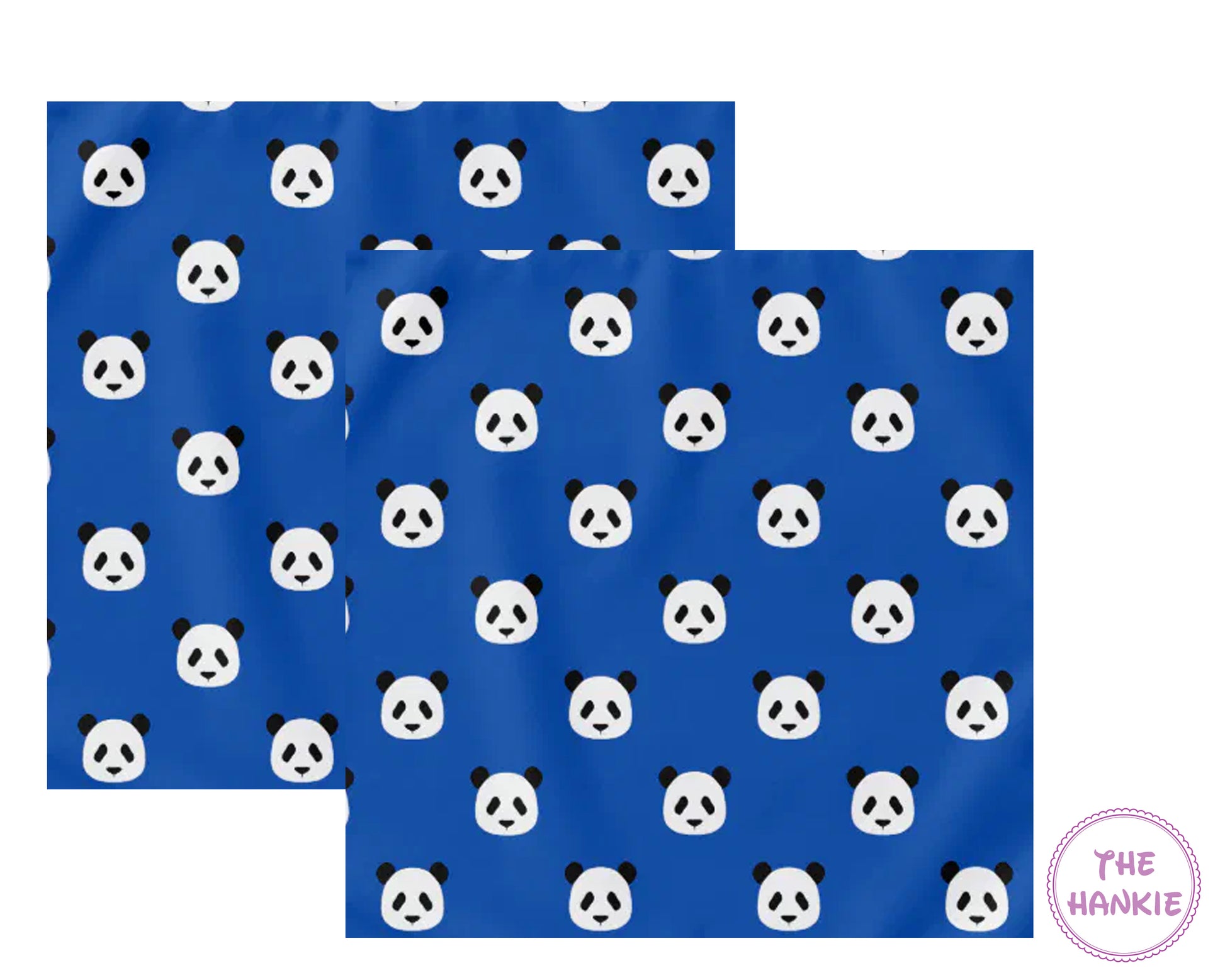 Blue paper with panda bear pattern and 'The Hankie' branding.