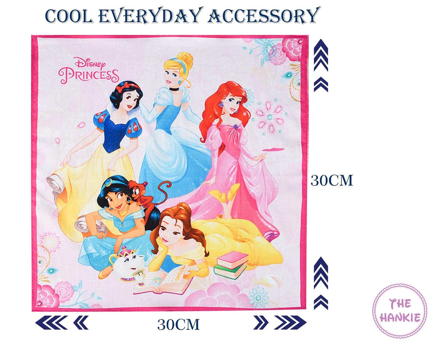 Disney Princesses on a pink background with text 'Cool Everyday Accessory' and 'The Hankie'.