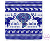 Patterned fabric with blue elephants and white background