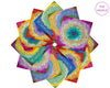 Colorful bandana with intricate patterns arranged in a circular fashion on a white background.
