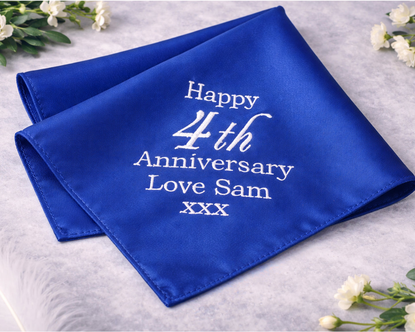 Custom Embroidered Satin Anniversary Unisex  Handkerchief