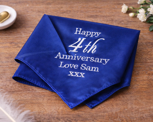 Custom Embroidered Satin Anniversary Unisex  Handkerchief