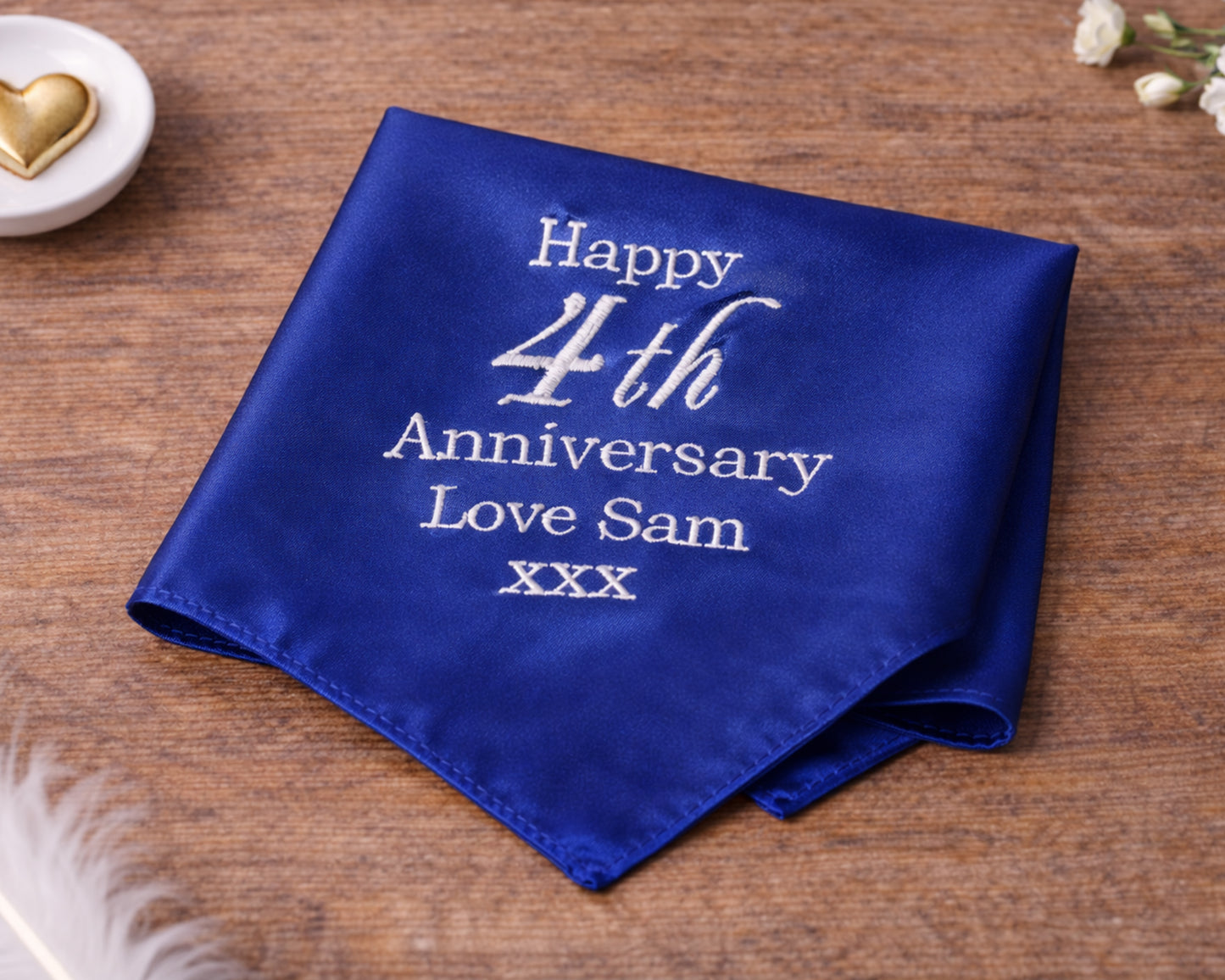 Custom Embroidered Satin Anniversary Unisex  Handkerchief